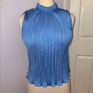 Zara Royal Blue Pleated High Neck Blouse